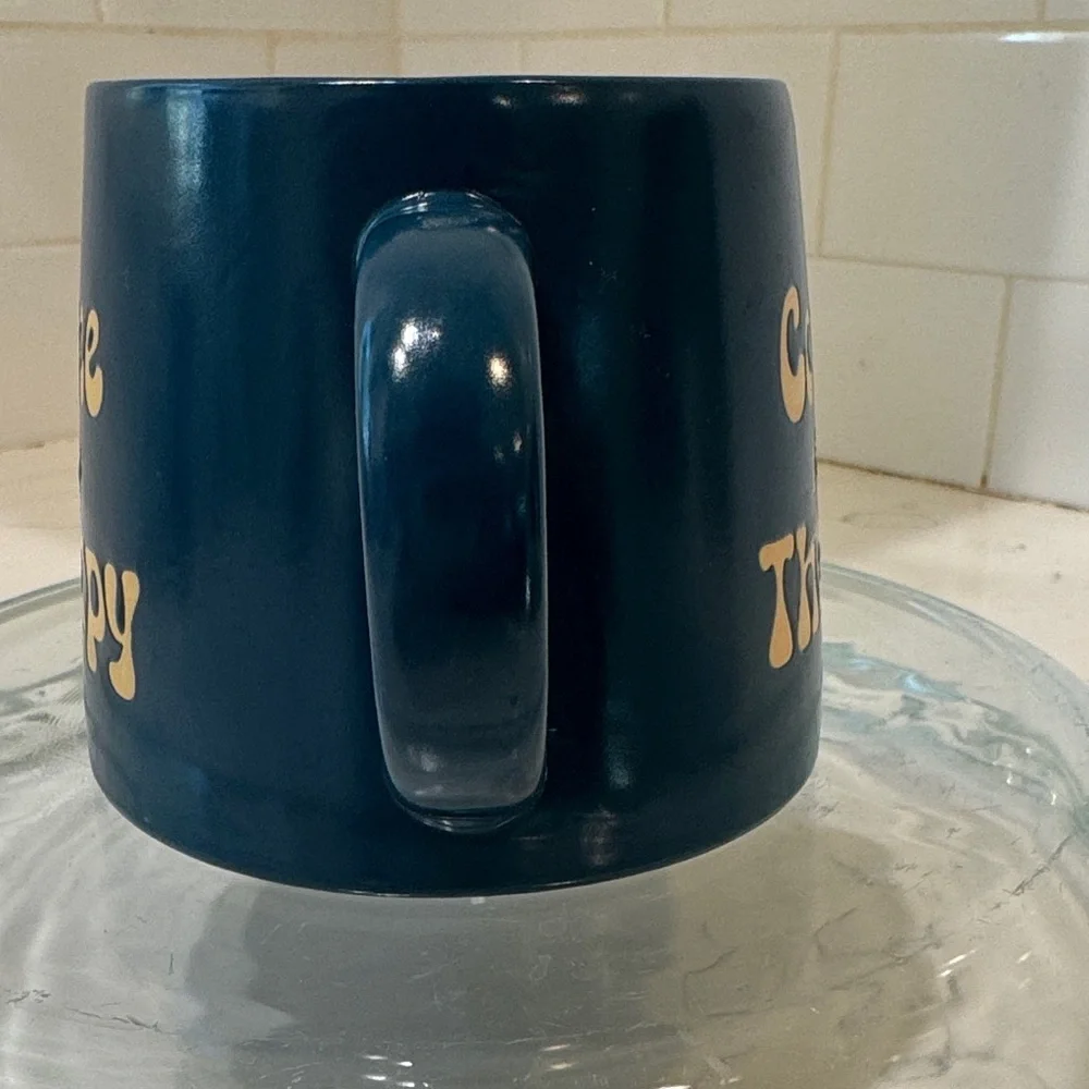 Coffee is My Therapy Navy Blue Coffee Mug with Gold Text